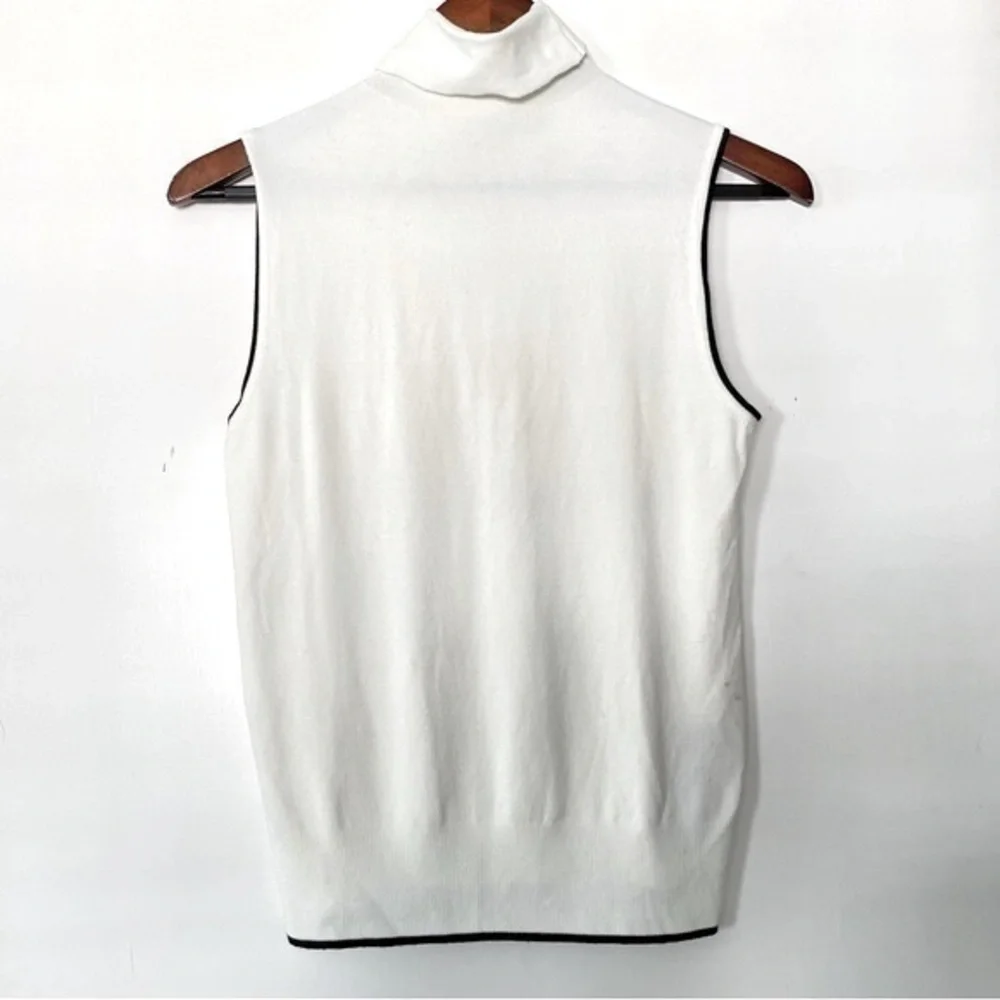 Zara Knit sleeveless turtleneck top off white with black trim size medium
